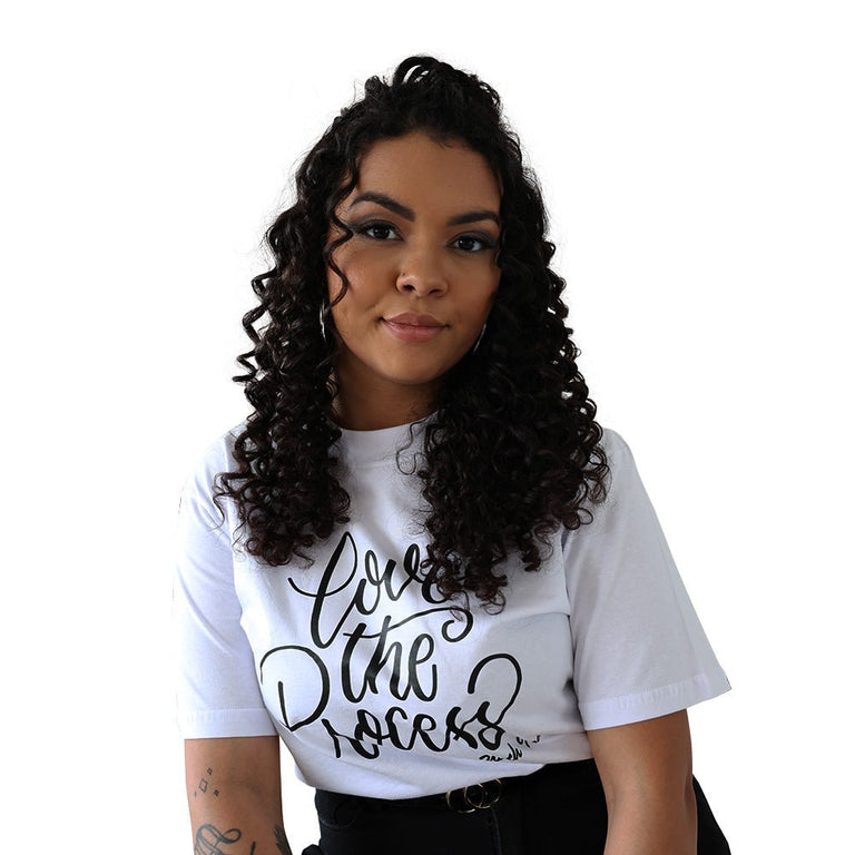 Camiseta Básica Feminino Manga Curta - Love The Process With God - Branca - iesustore