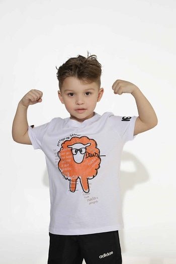 Camiseta Básica Infantil Manga Curta - Protege-me Senhor - Branca - iesustore