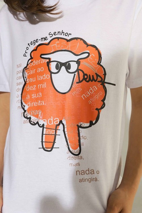 Camiseta Básica Infantil Manga Curta - Protege-me Senhor - Branca - iesustore