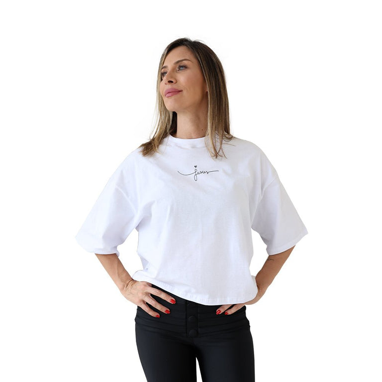 Camiseta Cropped Oversized Feminino Manga Curta - Jesus - Branca - iesustore