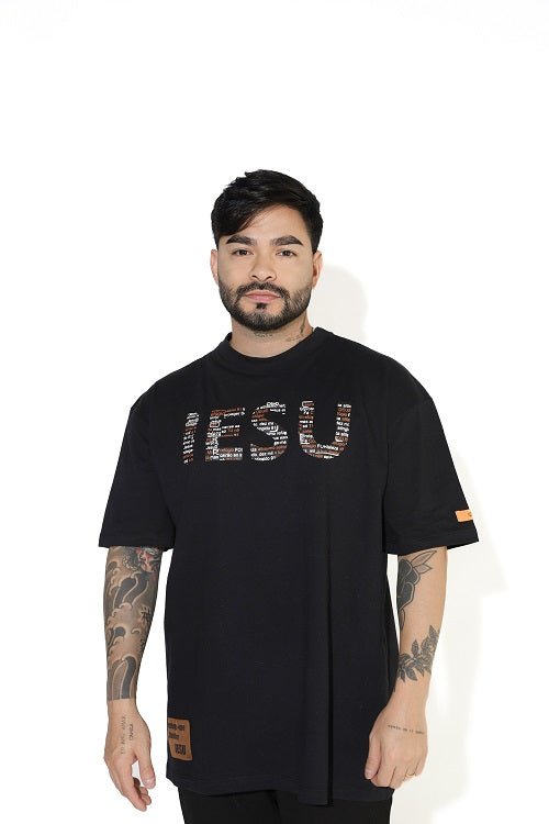 Camiseta Oversized Masculina Manga Curta - Refúgio - Preta - iesustore