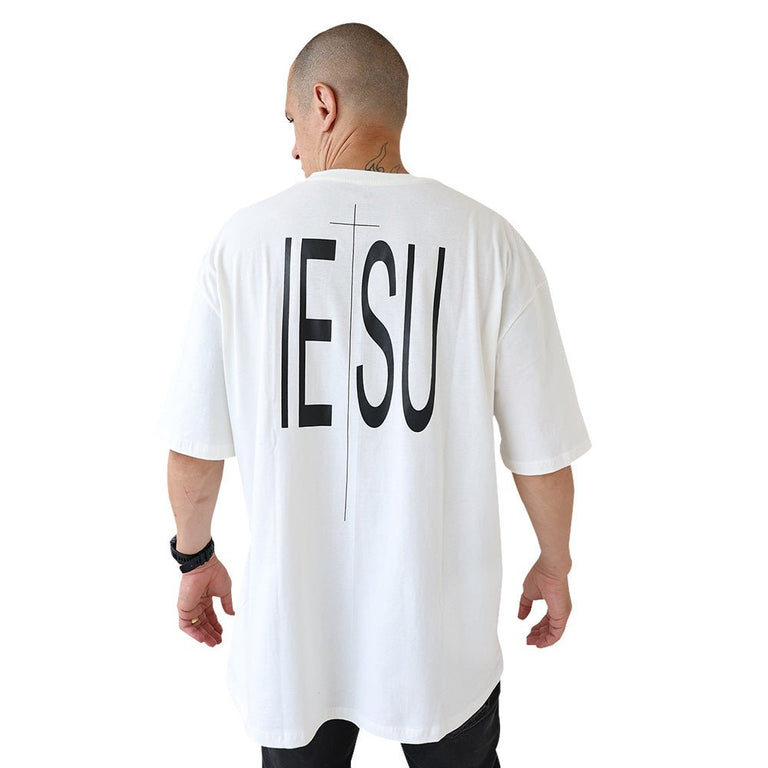 Camiseta Oversized Unissex Manga Curta - IESU Cruz - Off White - iesustore