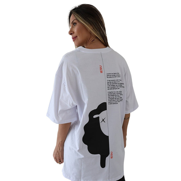 Camiseta Oversized Unissex Manga Curta - O Senhor é Seu Protetor - Branca - iesustore