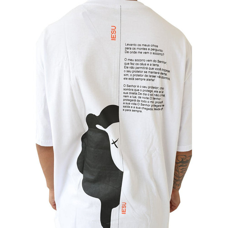 Camiseta Oversized Unissex Manga Curta - O Senhor é Seu Protetor - Branca - iesustore