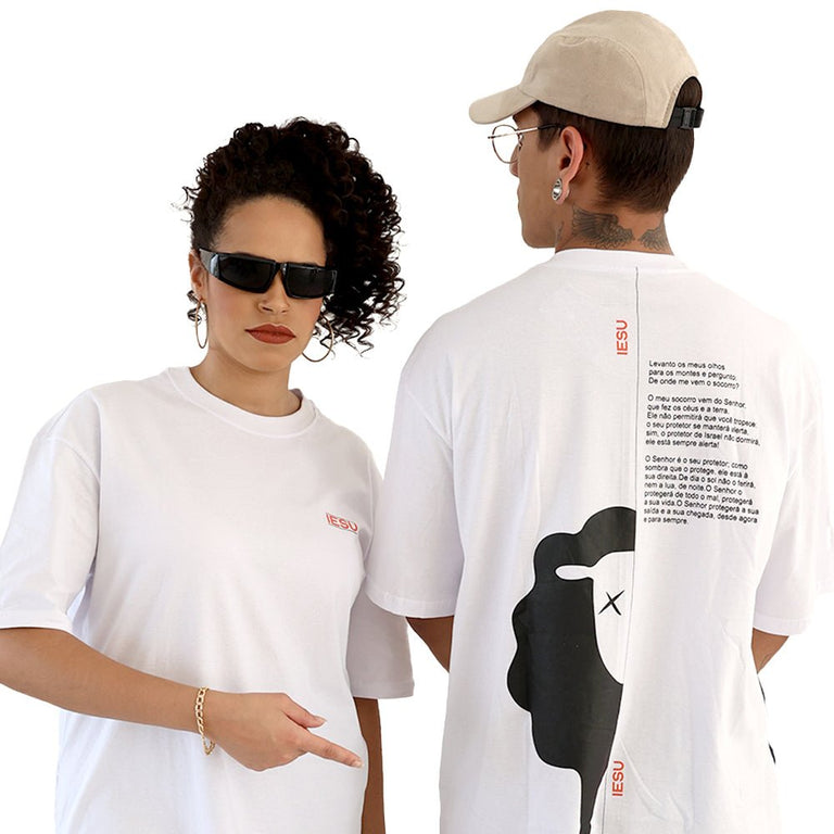 Camiseta Oversized Unissex Manga Curta - O Senhor é Seu Protetor - Branca - iesustore