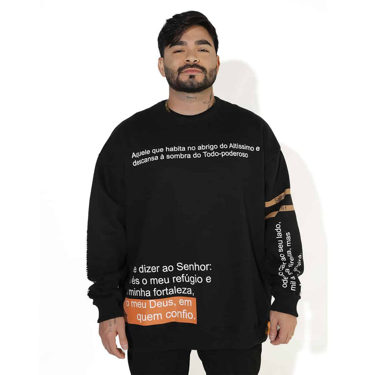 Moletom Oversized Unissex Manga Longa - Salmo 91 - Preta - iesustore
