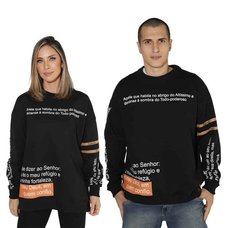 Moletom Oversized Unissex Manga Longa - Salmo 91 - Preta - iesustore