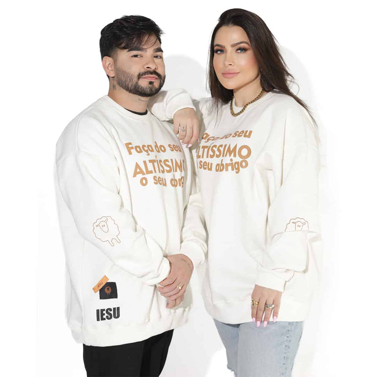 Moletom Oversized Unissex Manga Longa - Seu abrigo - Off-White - iesustore