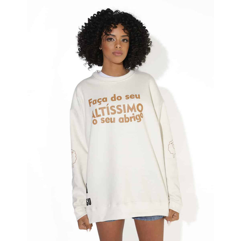 Moletom Oversized Unissex Manga Longa - Seu abrigo - Off-White - iesustore